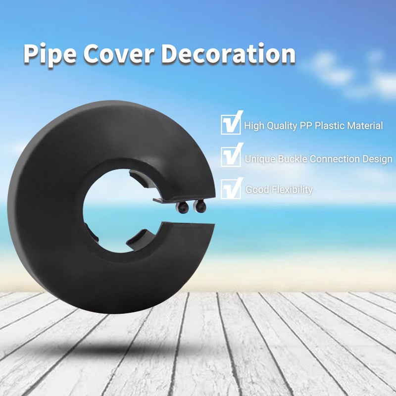 MroMax Fit 1/2"" Black Plastic PP Pipe Cover - 16mm (5/8"") Flange Water Pipe Decoration Escutcheon 4Pcs - Image 2